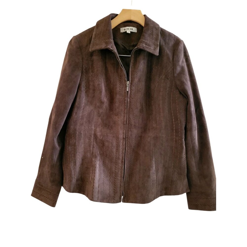 Vtg Womens Brown Suede Leather Jacket size Medium Coastal Cowgirl full zip Boho